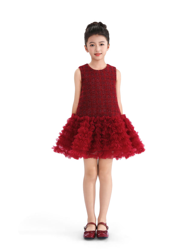 kids atelier tulleen Red Tweed & Tulle Ruffle Dress