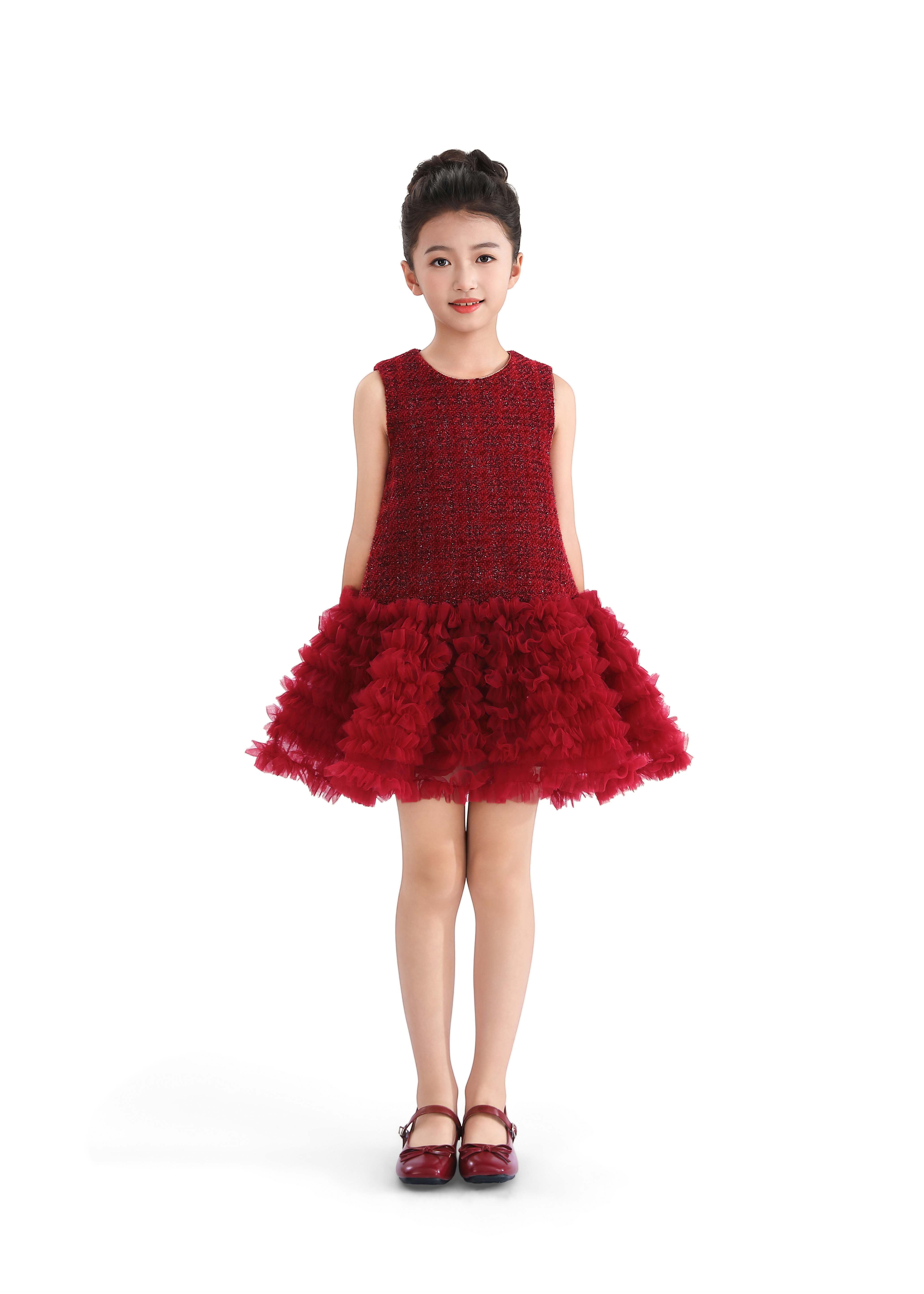 Red Tweed & Tulle Ruffle Dress 5Y/6Y / Red Red Tweed & Tulle Ruffle Dress 5Y/6Y / Red