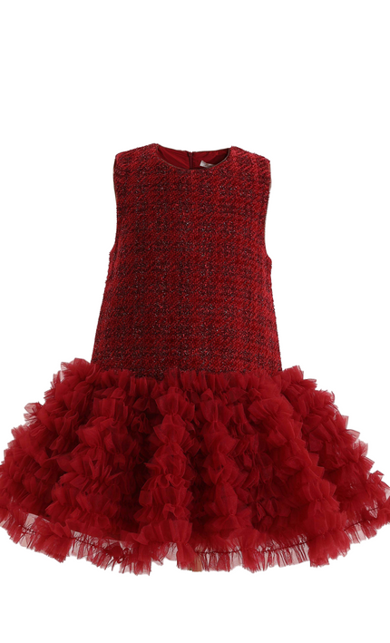 kids atelier tulleen Red Tweed & Tulle Ruffle Dress