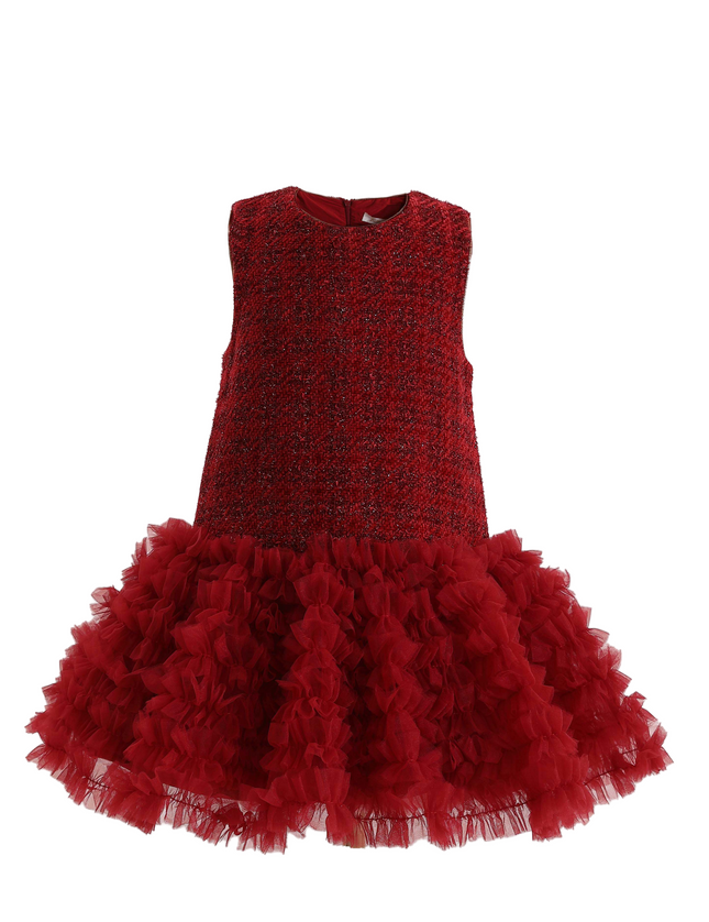 kids atelier tulleen Red Tweed & Tulle Ruffle Dress