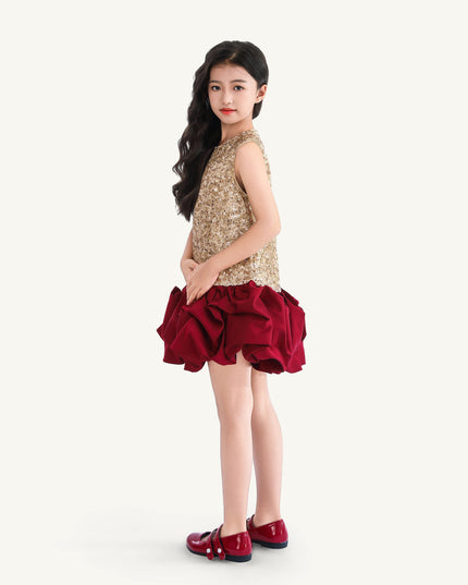 kids atelier tulleen Crimson Ruffles & Golden Gleam