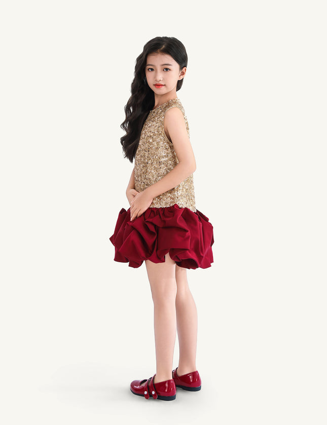 kids atelier tulleen Crimson Ruffles & Golden Gleam