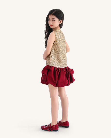 kids atelier tulleen Crimson Ruffles & Golden Gleam