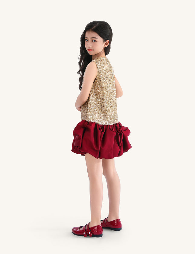 kids atelier tulleen Crimson Ruffles & Golden Gleam