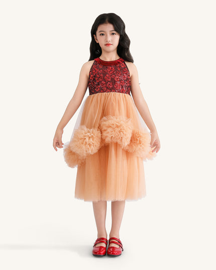 Peach Tulle Pom-Pom Dress