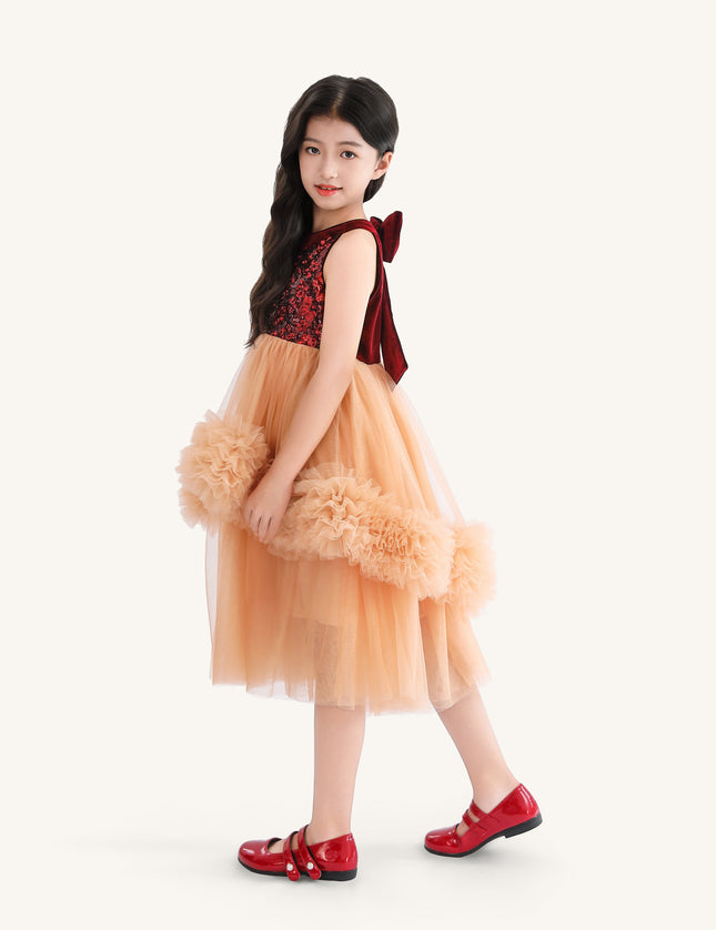 Peach Tulle Pom-Pom Dress