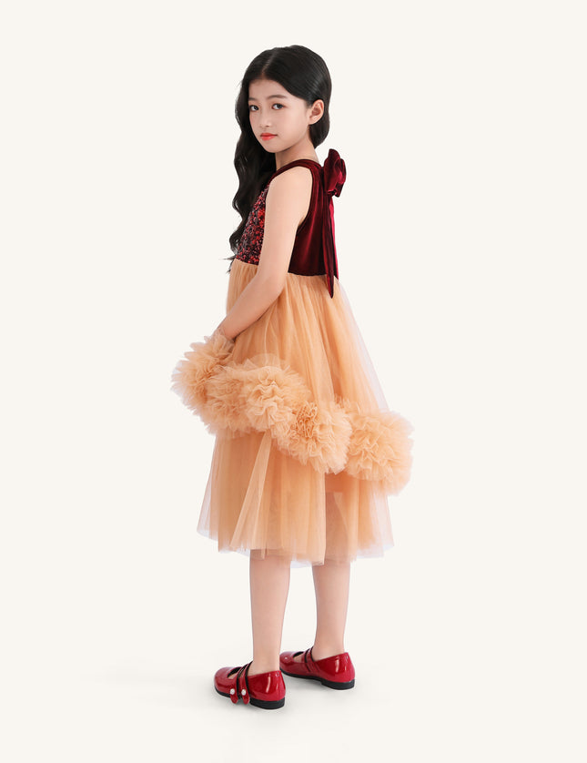 Peach Tulle Pom-Pom Dress
