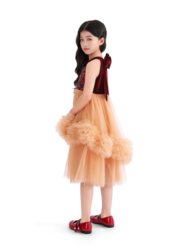 kids atelier tulleen Peach Tulle Pom-Pom Dress