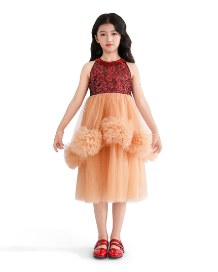 kids atelier tulleen Peach Tulle Pom-Pom Dress