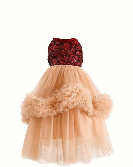 kids atelier tulleen Peach Tulle Pom-Pom Dress