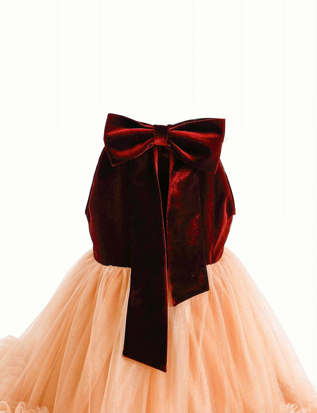 kids atelier tulleen Peach Tulle Pom-Pom Dress