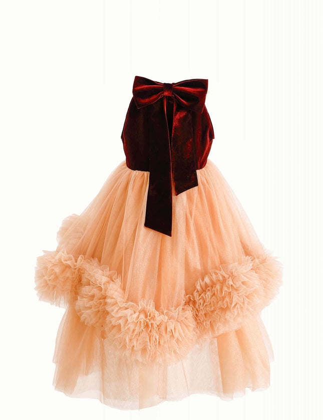 kids atelier tulleen Peach Tulle Pom-Pom Dress