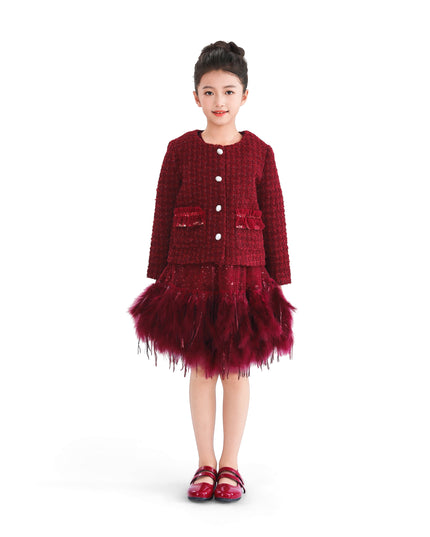 kids atelier tulleen Red Tweed Button-Up Jacket