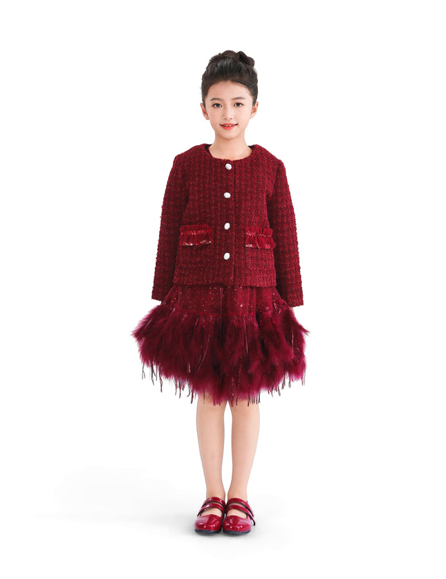 kids atelier tulleen Red Tweed Button-Up Jacket