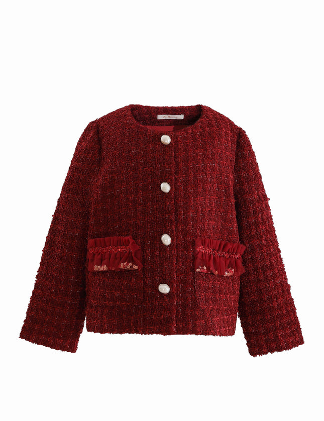 kids atelier tulleen Red Tweed Button-Up Jacket