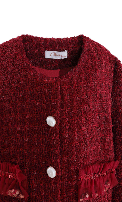 kids atelier tulleen Red Tweed Button-Up Jacket