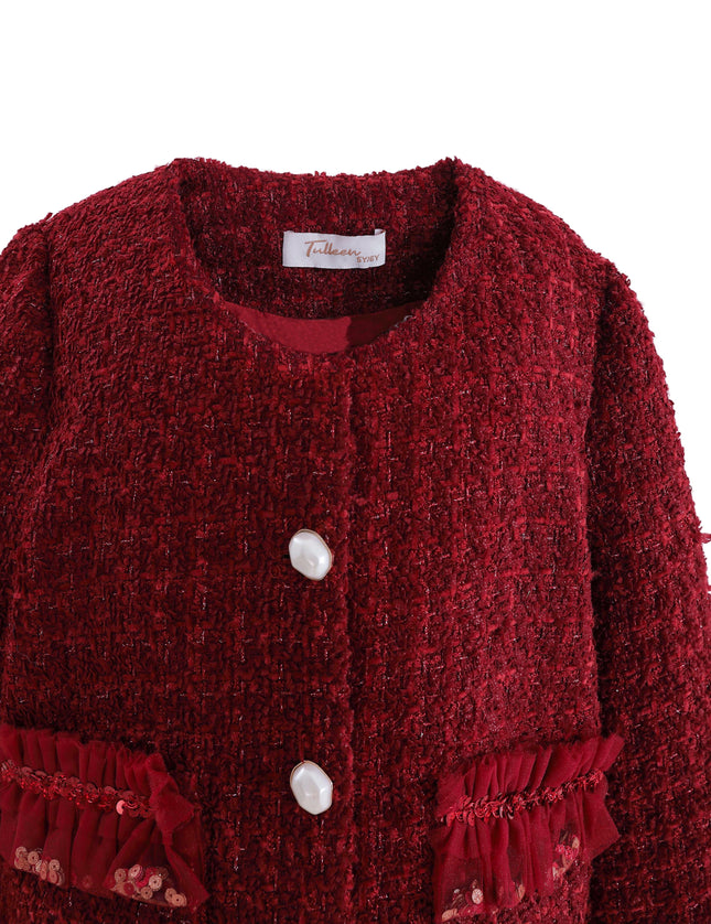 kids atelier tulleen Red Tweed Button-Up Jacket