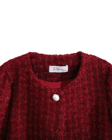 kids atelier tulleen Red Tweed Button-Up Jacket
