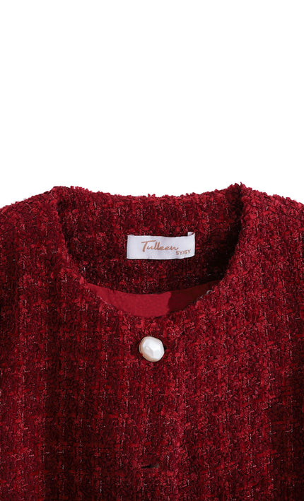 kids atelier tulleen Red Tweed Button-Up Jacket