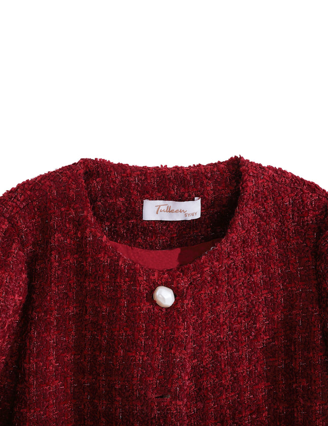kids atelier tulleen Red Tweed Button-Up Jacket