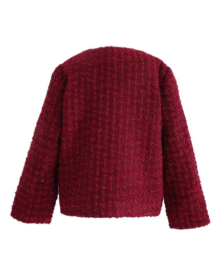 kids atelier tulleen Red Tweed Button-Up Jacket