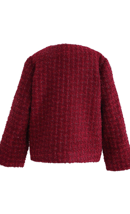 kids atelier tulleen Red Tweed Button-Up Jacket