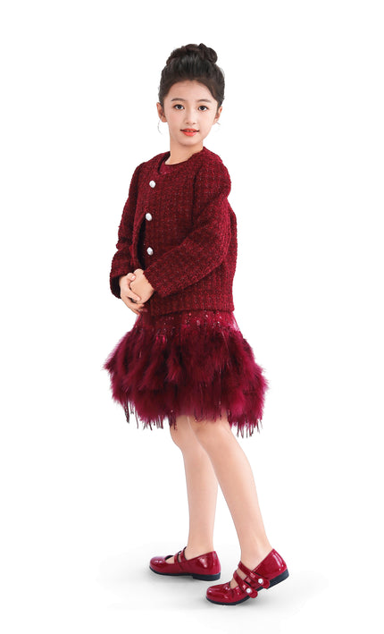 kids atelier tulleen Red Tweed Button-Up Jacket