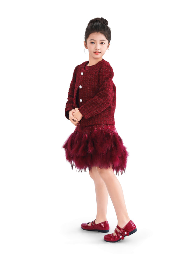kids atelier tulleen Red Tweed Button-Up Jacket