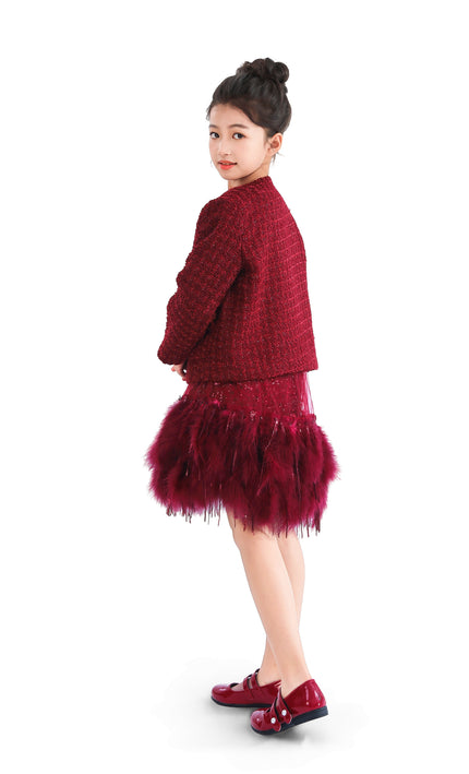 kids atelier tulleen Red Tweed Button-Up Jacket