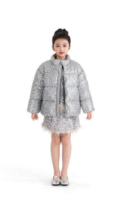 kids atelier tulleen Gray Glitter Puffer Jacket
