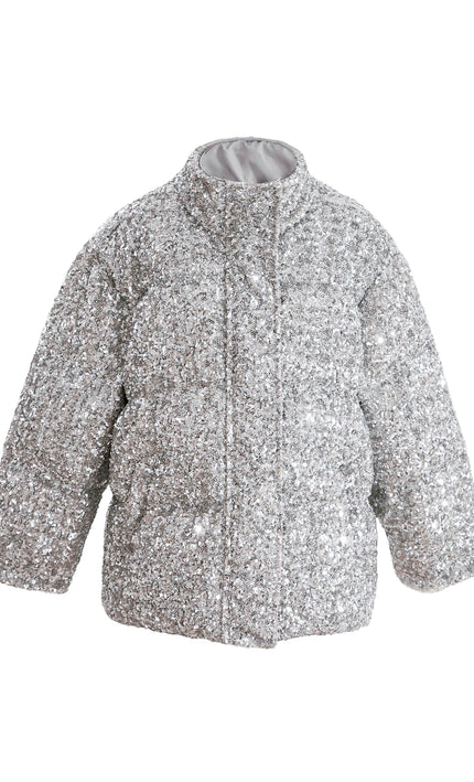 kids atelier tulleen Gray Glitter Puffer Jacket