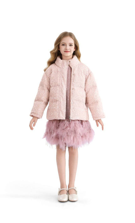 kids atelier tulleen Pink Glitter Puffer Jacket