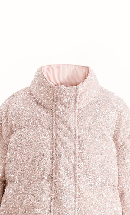 kids atelier tulleen Pink Glitter Puffer Jacket