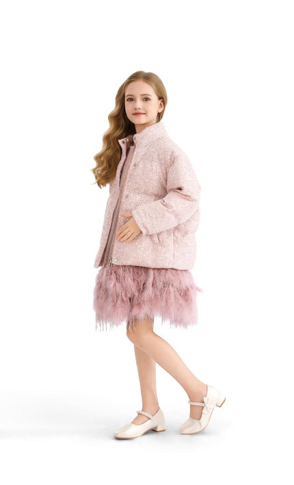 kids atelier tulleen Pink Glitter Puffer Jacket