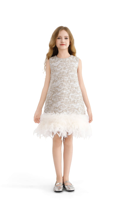 kids atelier tulleen Silver Feathered Party Dress