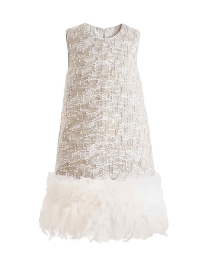 kids atelier tulleen Silver Feathered Party Dress