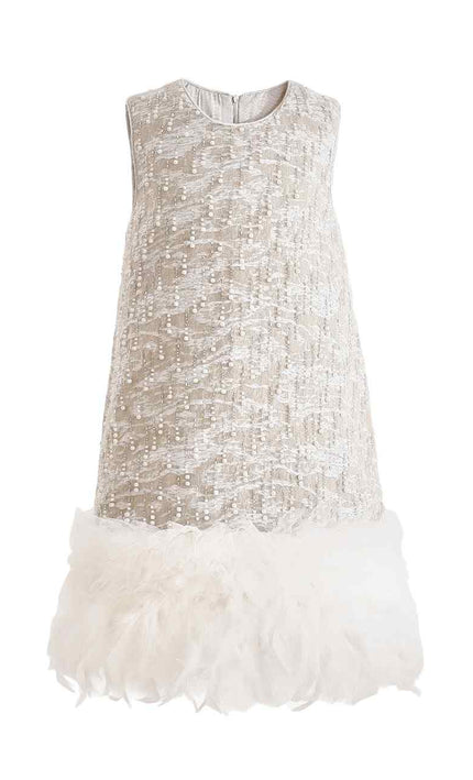 kids atelier tulleen Silver Feathered Party Dress