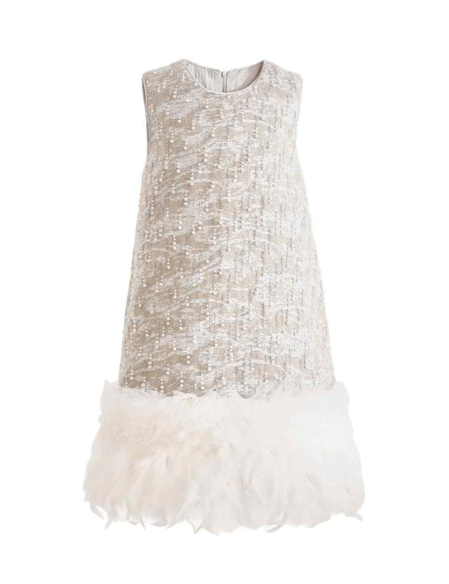 kids atelier tulleen Silver Feathered Party Dress