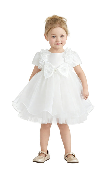 kids atelier tulleen White Celestara Ruffle Bow Dress