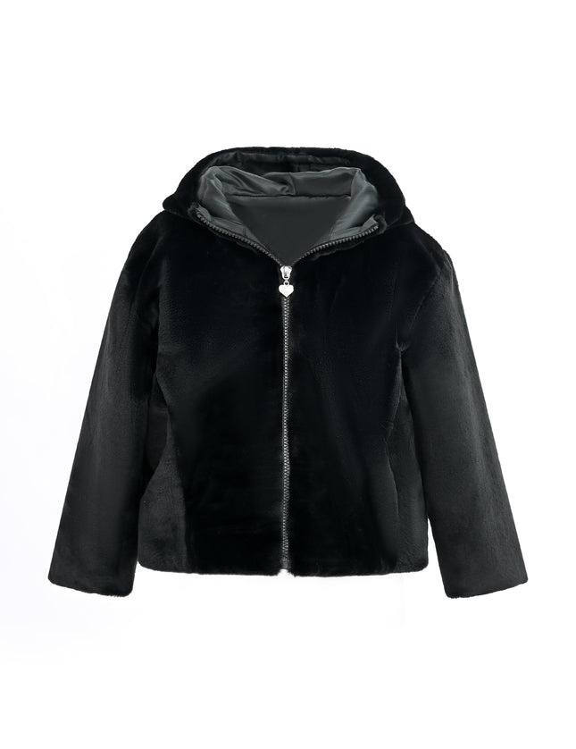 kids atelier tulleen Black Plush Hooded Jacket