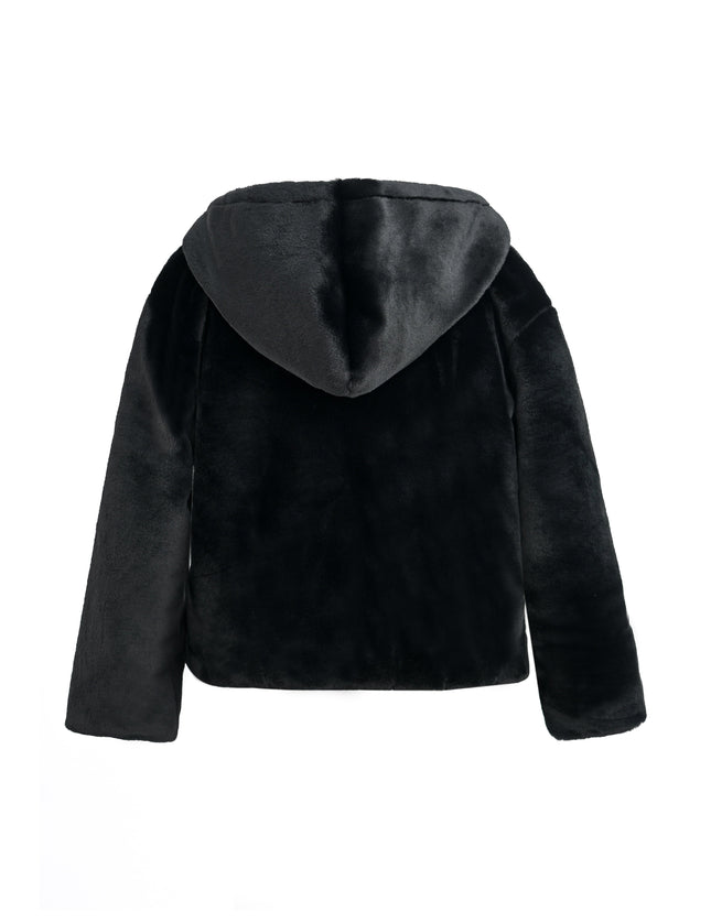 kids atelier tulleen Black Plush Hooded Jacket