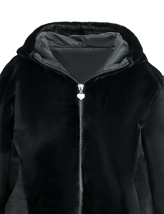 kids atelier tulleen Black Plush Hooded Jacket