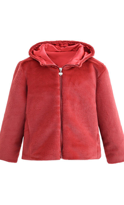 kids atelier tulleen Red Plush Hooded Jacket
