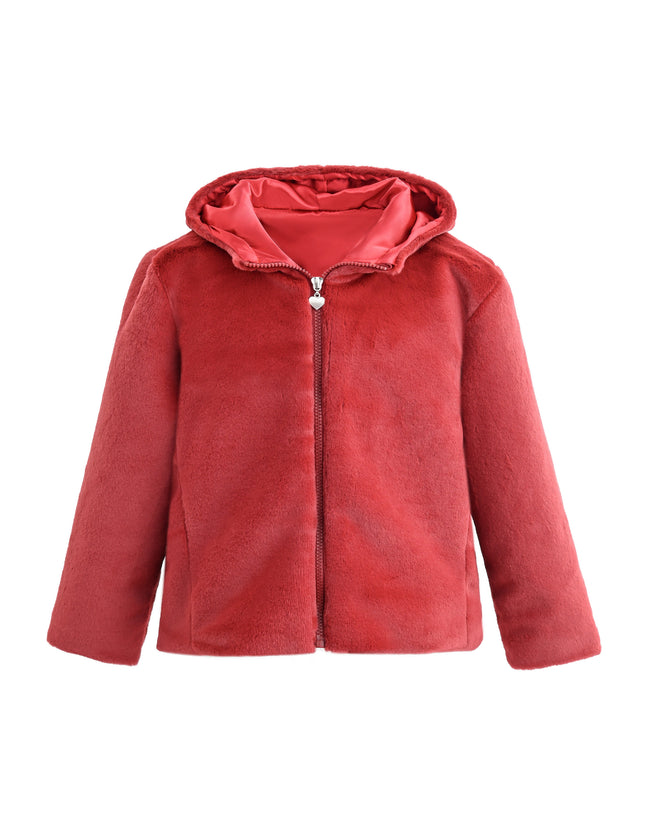 kids atelier tulleen Red Plush Hooded Jacket