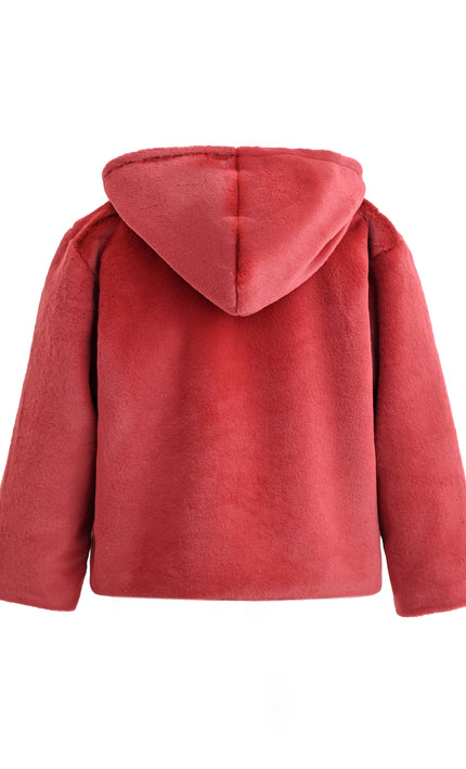 kids atelier tulleen Red Plush Hooded Jacket