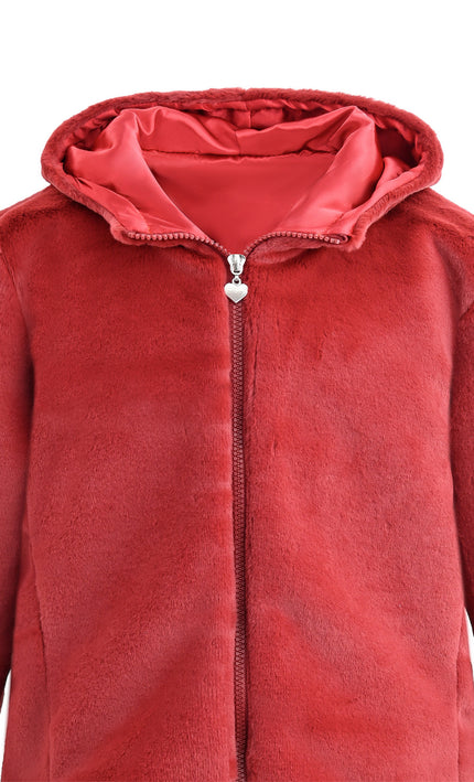kids atelier tulleen Red Plush Hooded Jacket