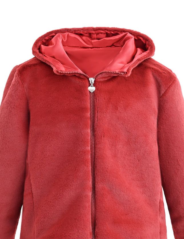 kids atelier tulleen Red Plush Hooded Jacket