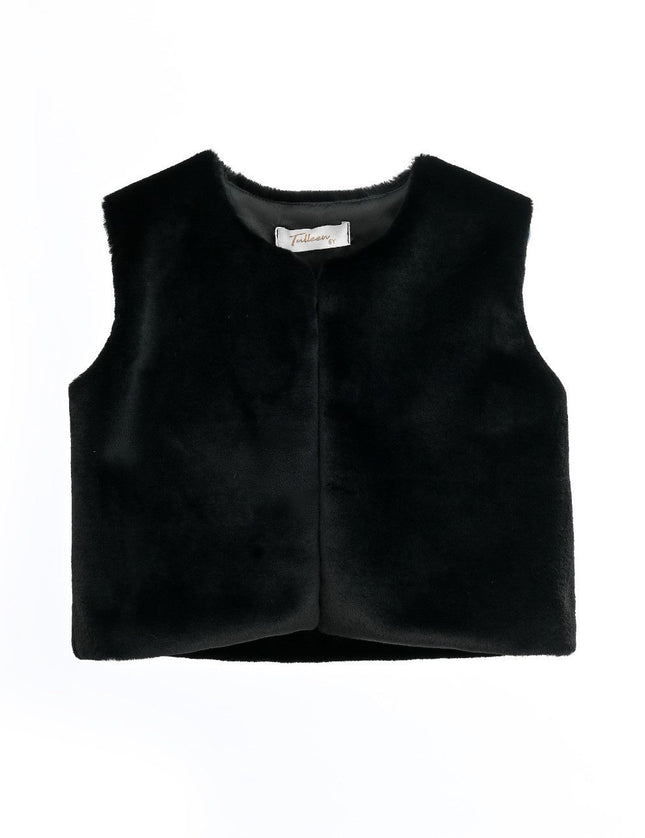 kids atelier tulleen Black Plush Fur Vest