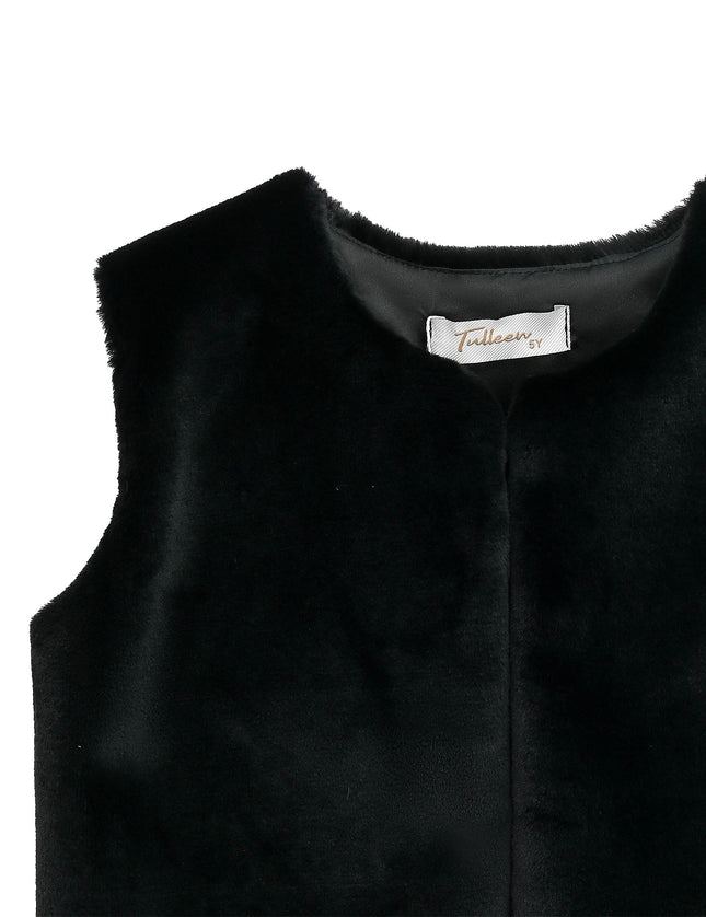 kids atelier tulleen Black Plush Fur Vest