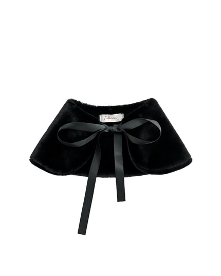 kids atelier tulleen Black Ribbon-Tie Faux Fur Collar